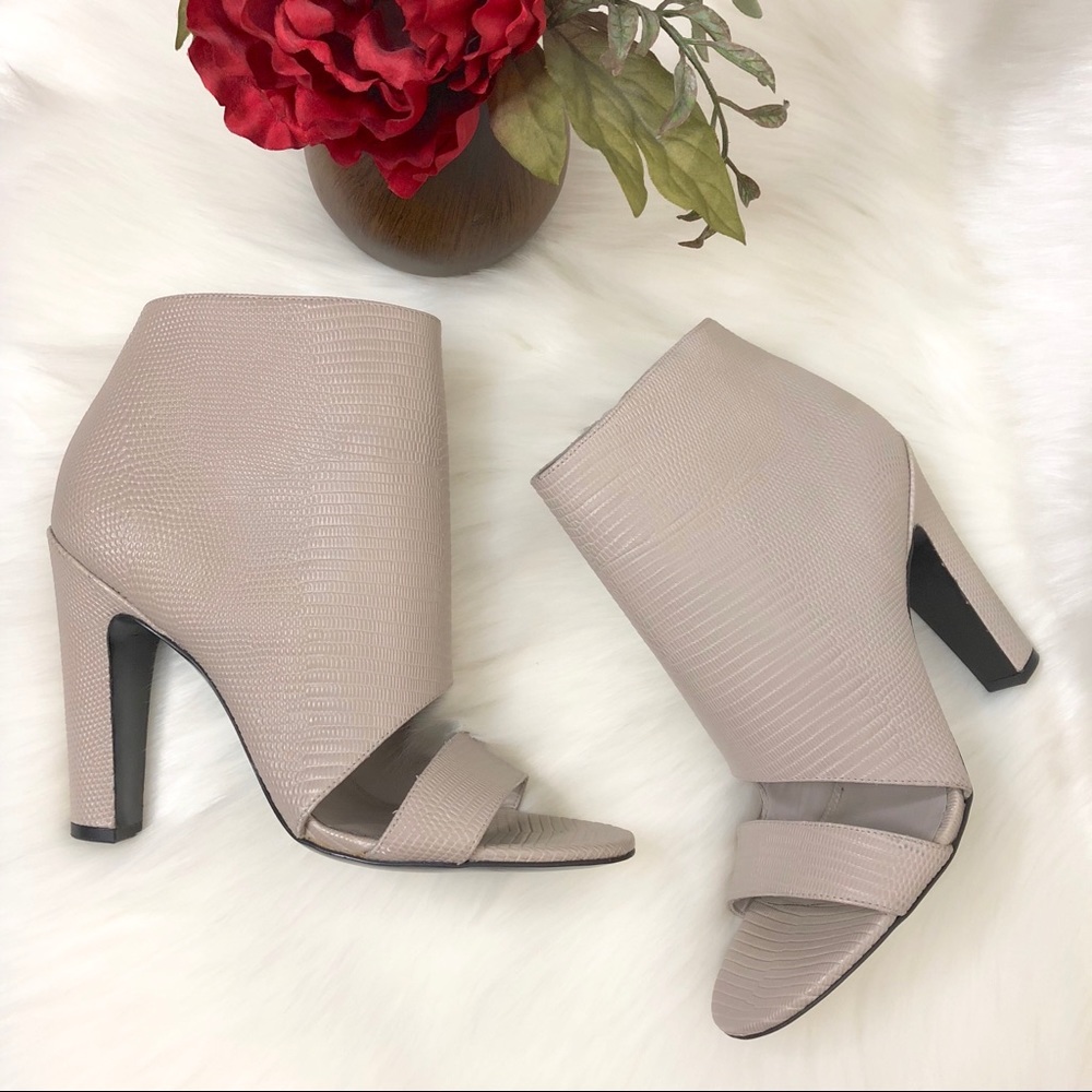 Vince ‘Sansa’ gray ankle open toe bootie heels.